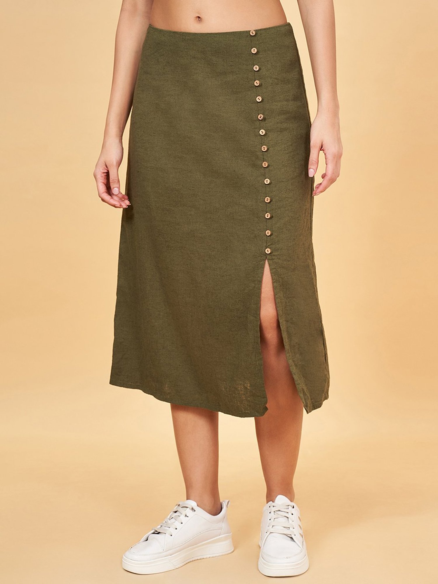 Honey by Pantaloons Green Cotton A-Line Skirt
