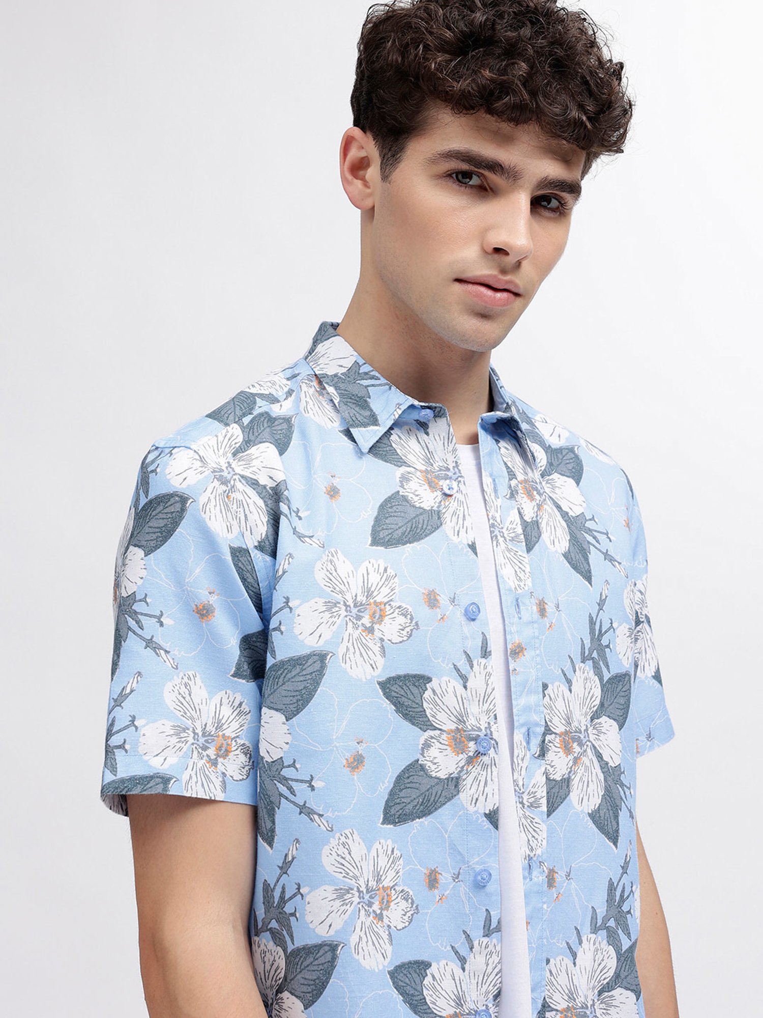 Iconic Men Printed Regular Fit Linen Shirt
