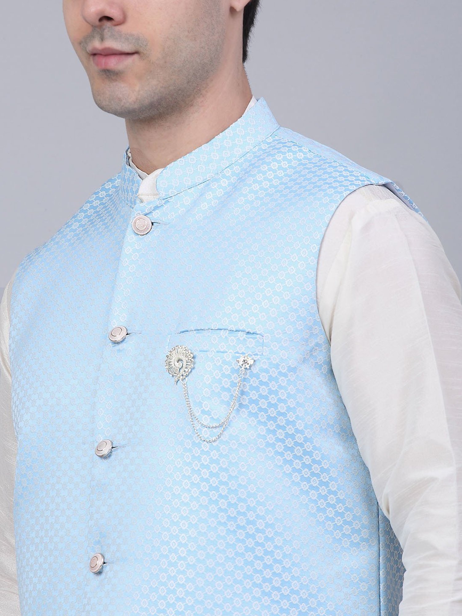VASTRAMAY Teal Green Regular Fit Printed Nehru Jacket