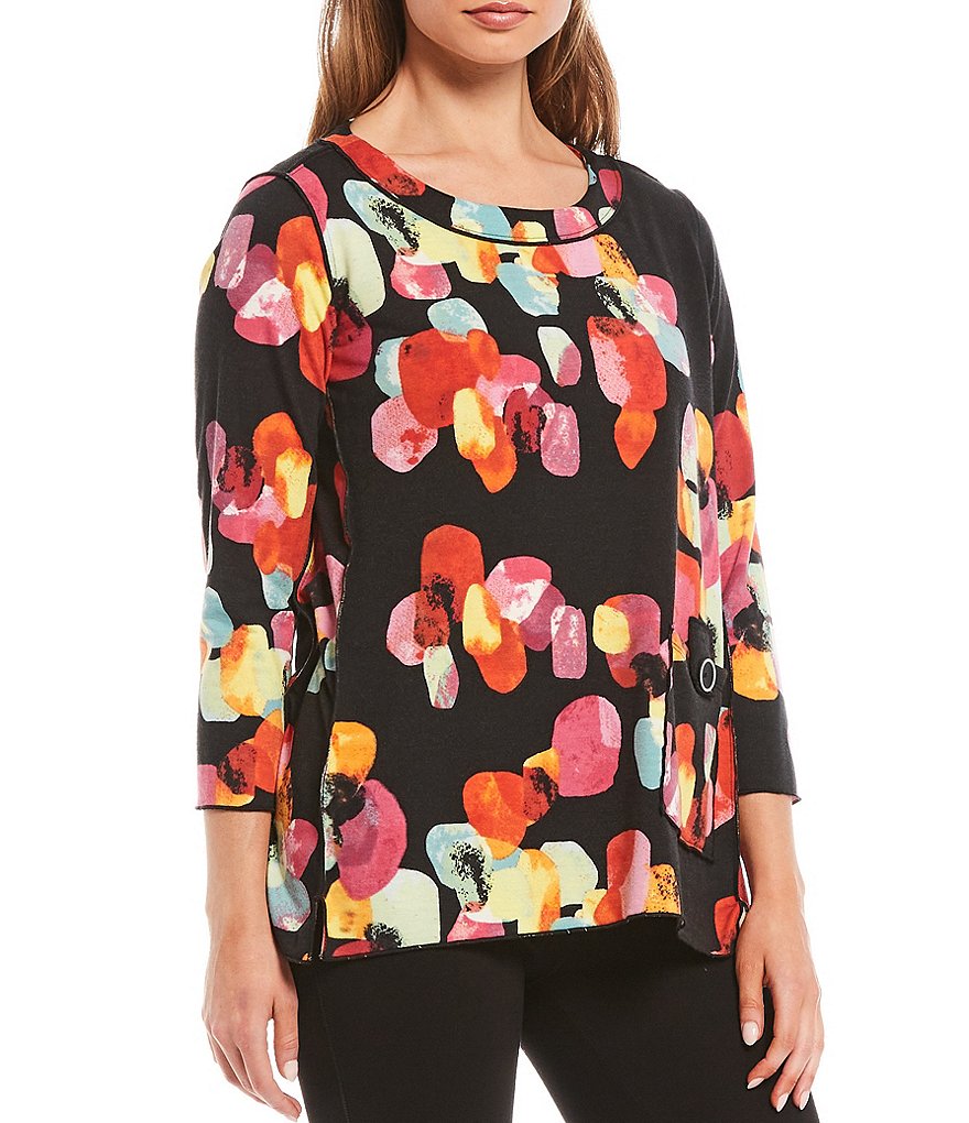 Ali Miles Mixed Abstract Dot Knit Hi-Low Pocket Front Tunic