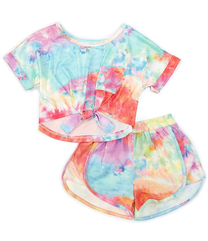 Ally B Big Girls 7-16 Flutter-Sleeve Dotted Top & Shorts Set