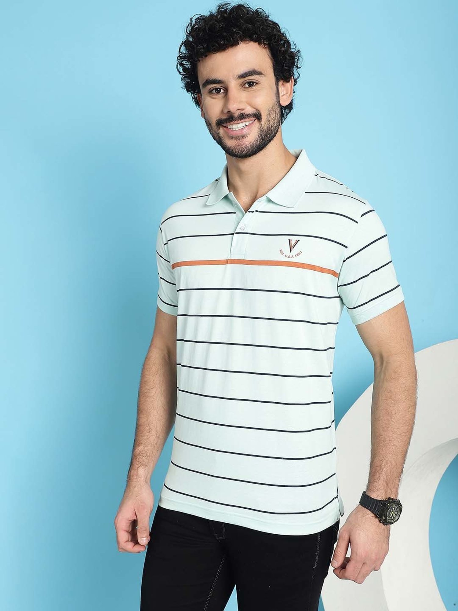 Venitian- Forbidden Clothing Mint Green Slim Fit Striped Polo T-Shirt