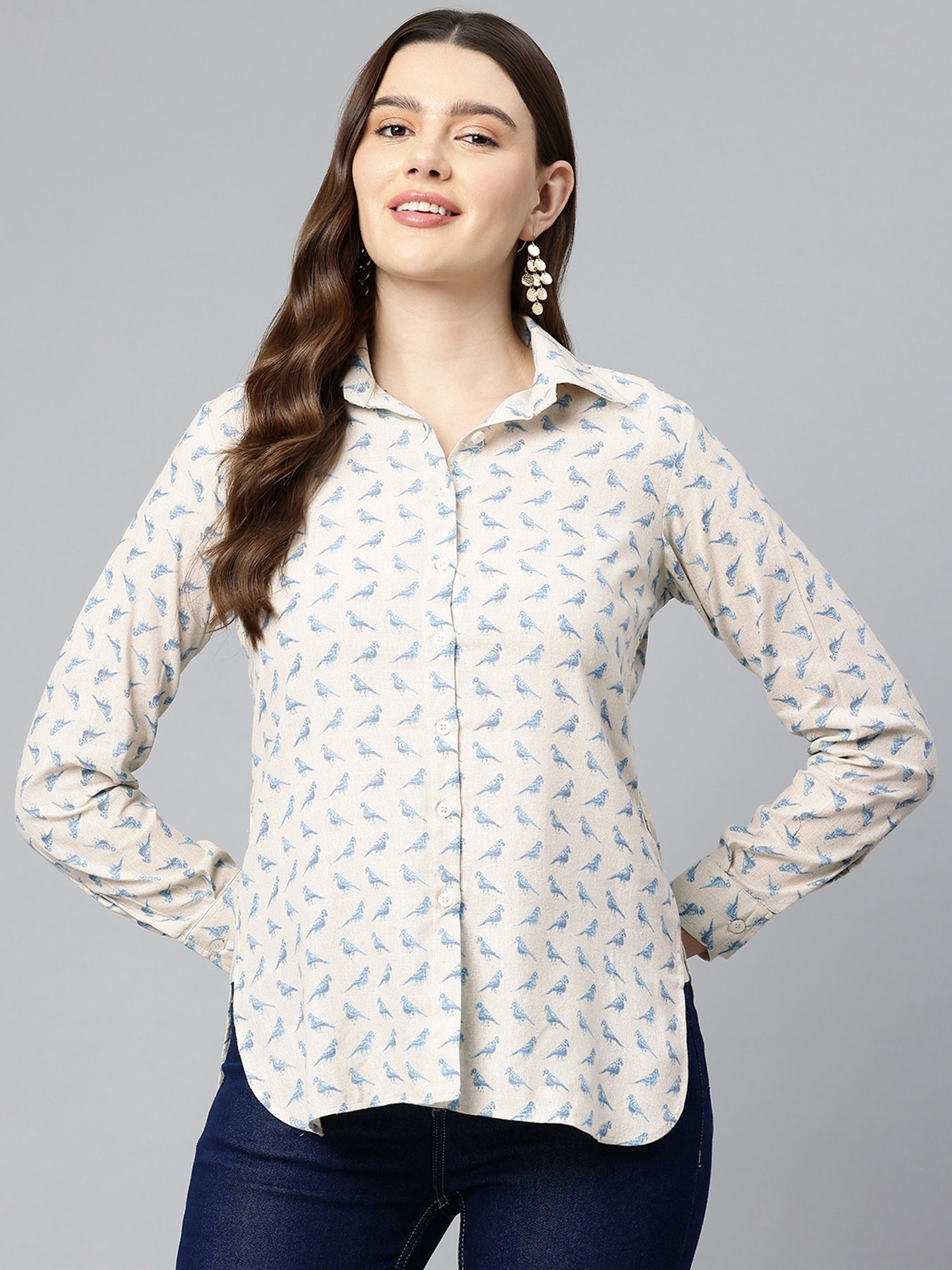 One Femme Off White Self Design Shirt