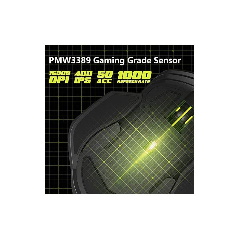 Wireless Gaming Mouse Rechargeable with 16000DPI, Chroma RGB and Ambidextrous Side Wing and Personalized Weights Design, 8 Programmable Buttons, Up to 50 Hr Battery Life(M627BU(3389)-Black)