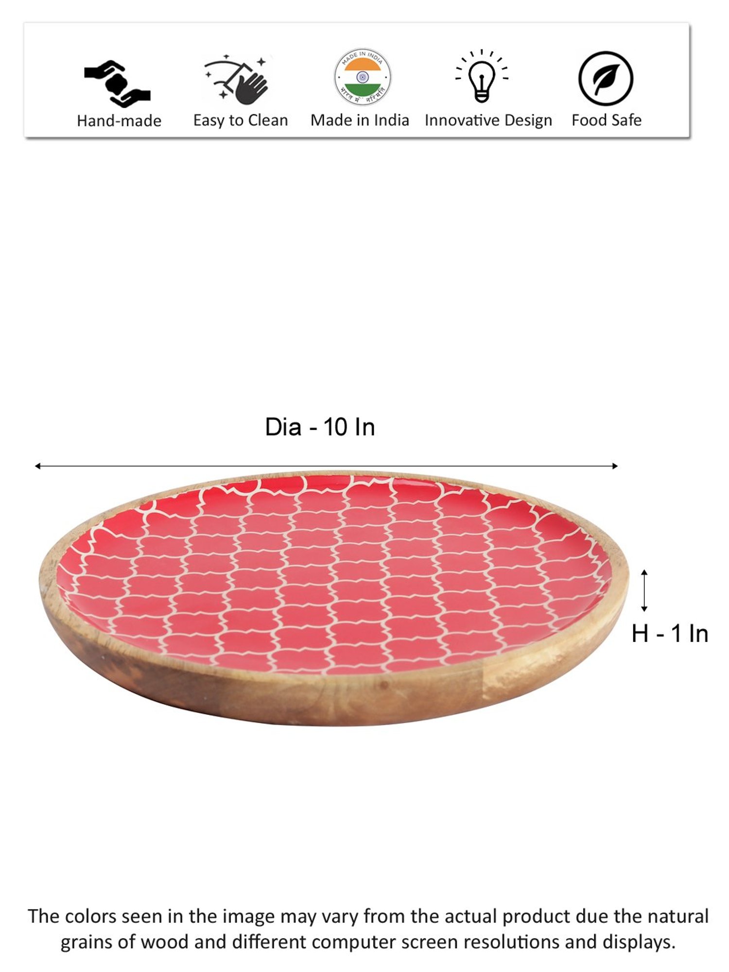 VarEesha Red Wood Round Serving Plate - Set of 1