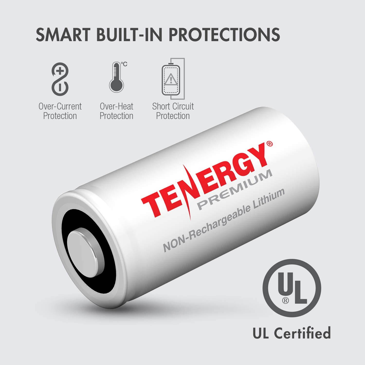 Tenergy Premium CR123A 3V Lithium Battery, [UL Certified] 1600mAh Photo Lithium Batteries, Security Cameras, Smart Sensors, Specialty Devices, 40 Pack, PTC Protected
