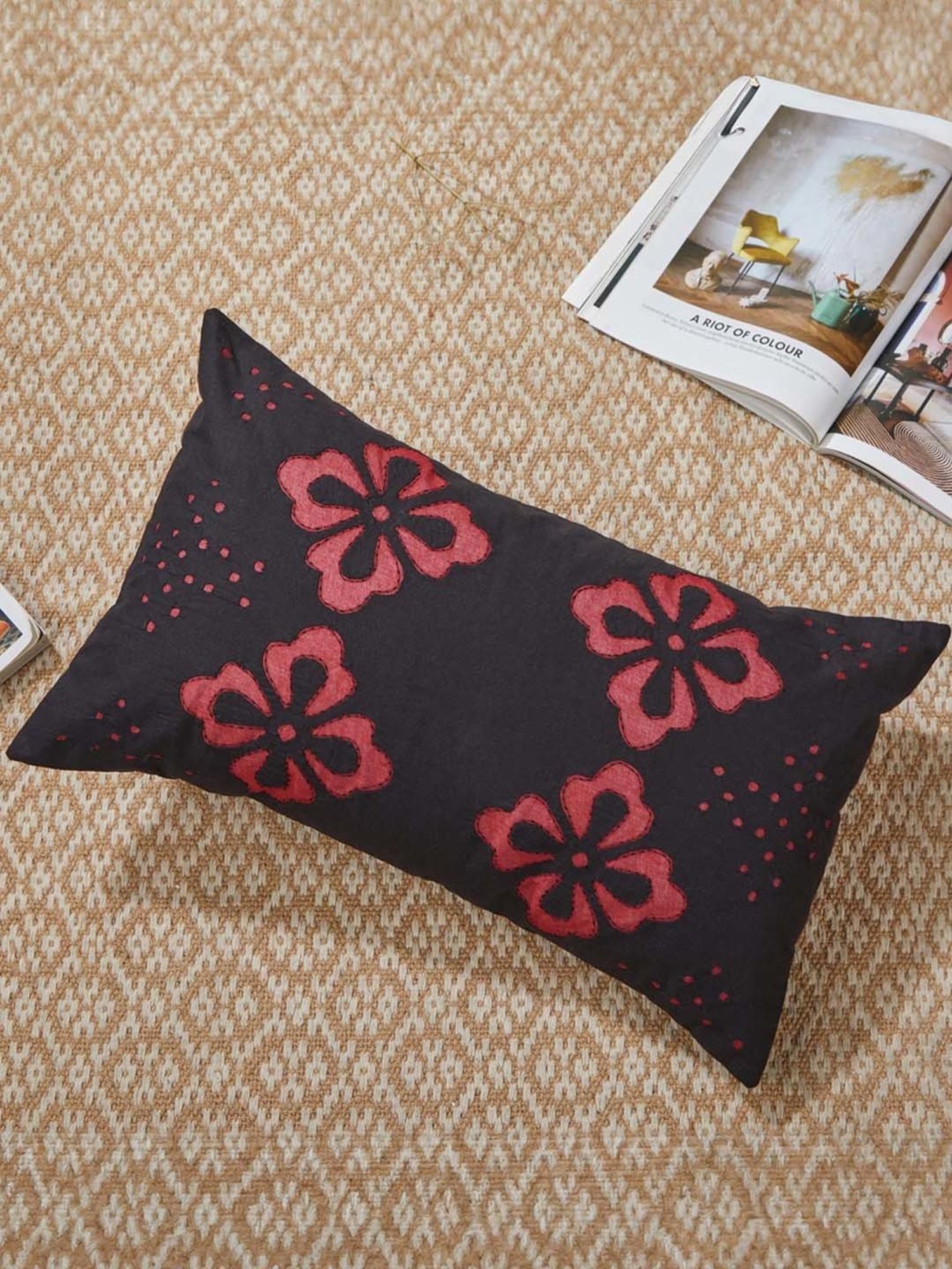 Fabindia Miran Black Cotton Cushion Cover