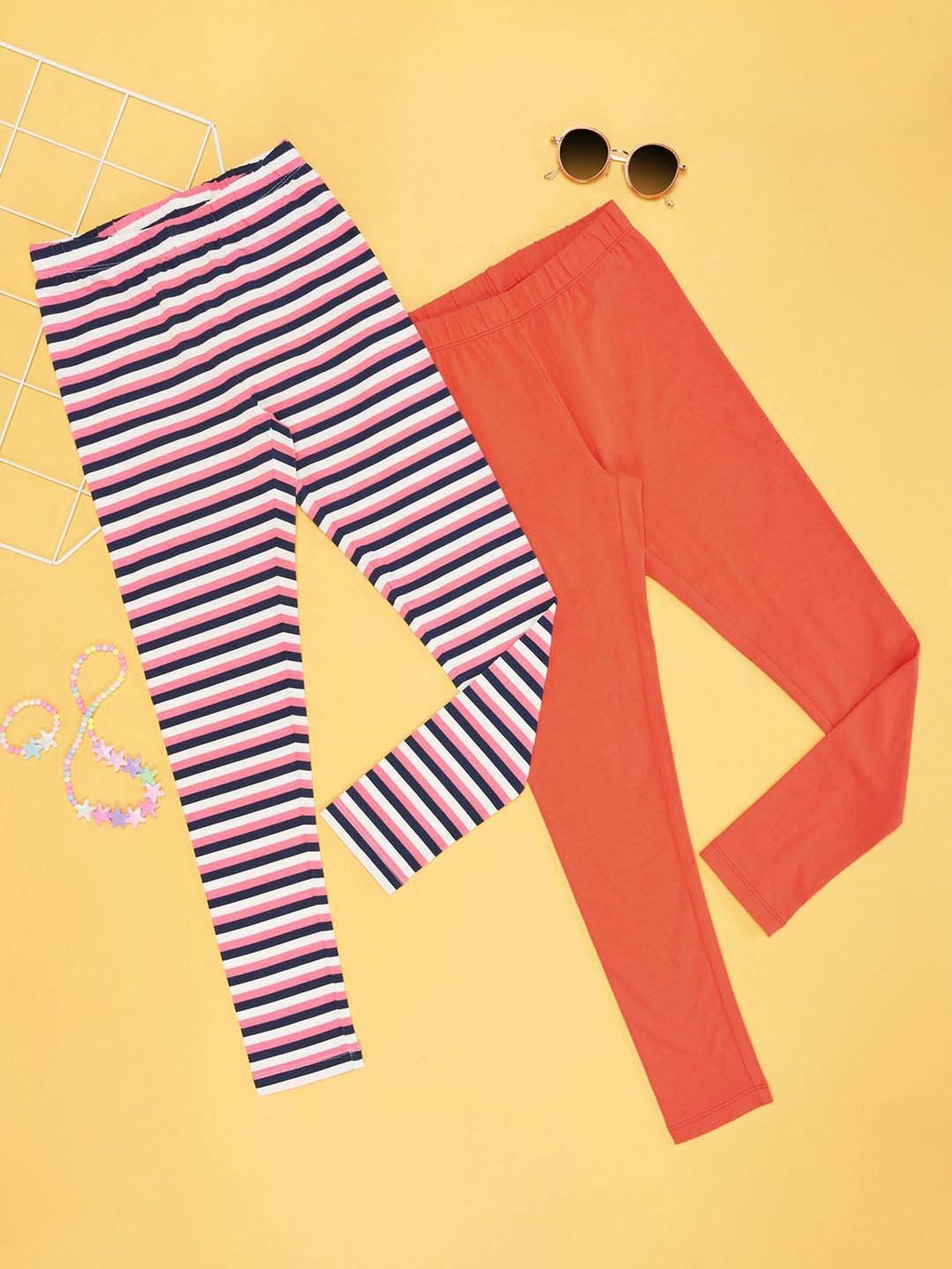 YU by Pantaloons Girls Multicolor Cotton Regular Fit Leggings (Pack of 2)