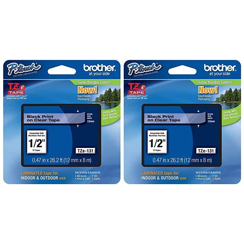 Genuine PTouch 4Pack TZe131 Laminated Tape Black Print on Clear Standard Adhesive Each Roll is 047quot12mm ~ 12quot Wide 262 ft 8M Long TZe1312PK x 2 2Pack x 2
