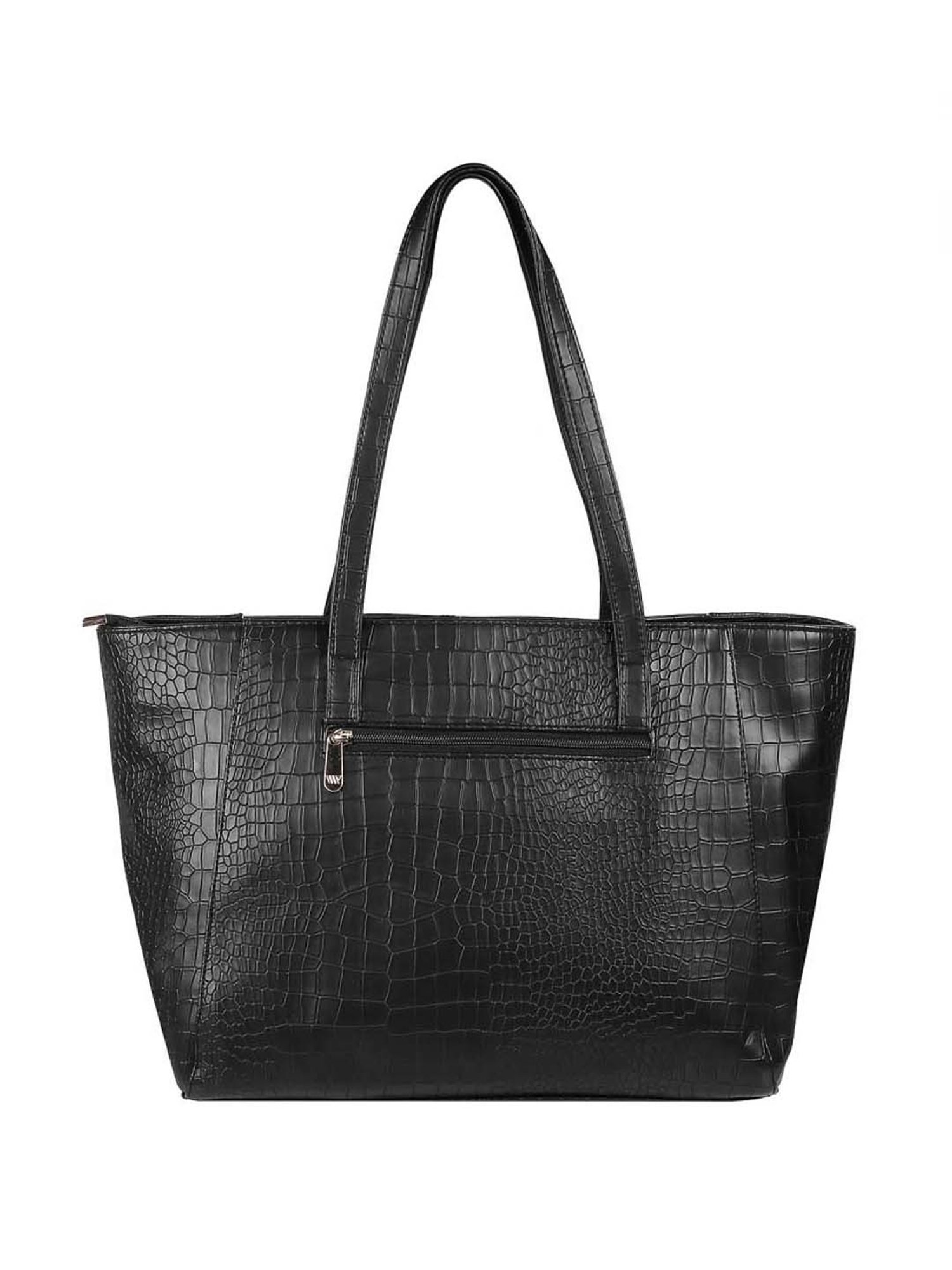 Walkway Black Synthetic Textured Tote Handbag