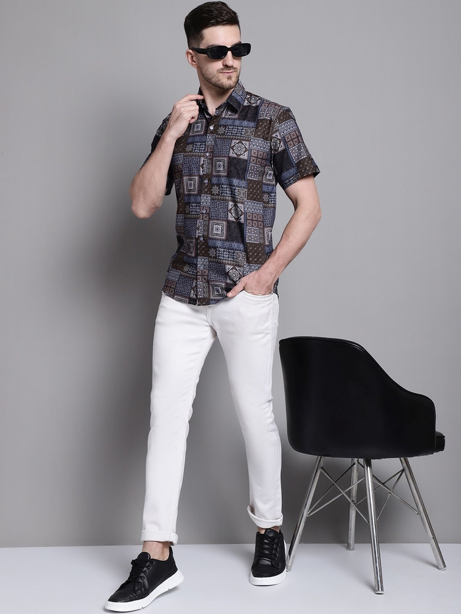 Jainish Coffee Cotton Regular Fit Printed Shirt