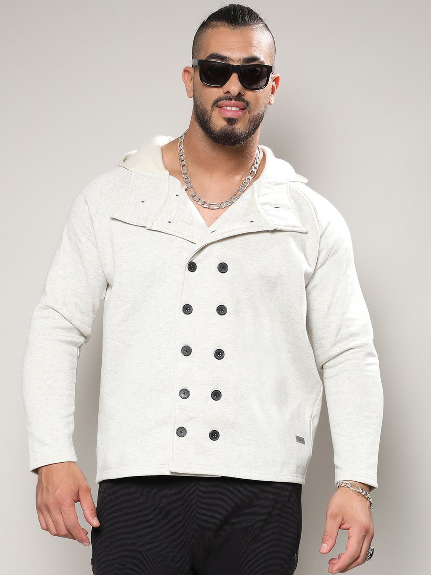 Instafab Plus Light Grey Cotton Regular Fit Plus Size Hooded Jacket