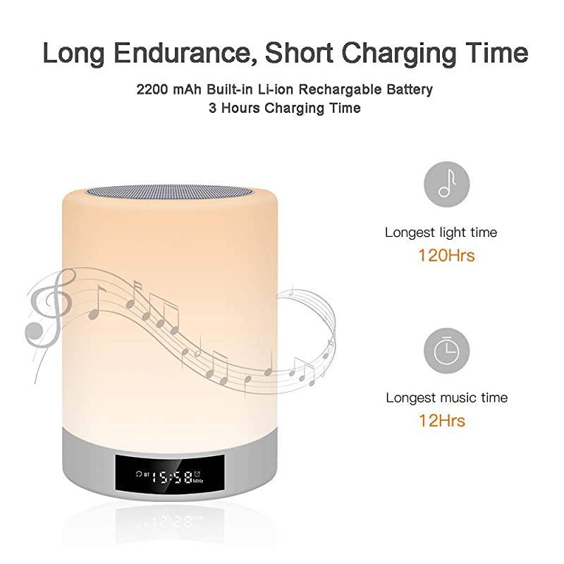 Night Light Bluetooth Speaker  Wireless Stereo Speaker with Alarm Clock MP3 Player FM Radio Touch Control Table Lamp Dimmable Warm Lights amp 7 Colors Themes for KidsPartyBedroom
