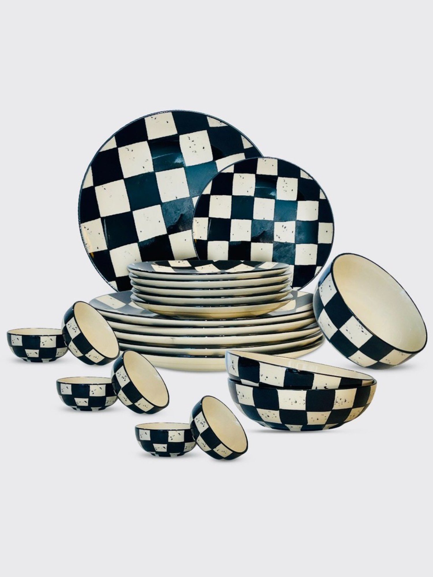 BlackCarrot Black Ceramic 21 Pcs Modern Dinner Set