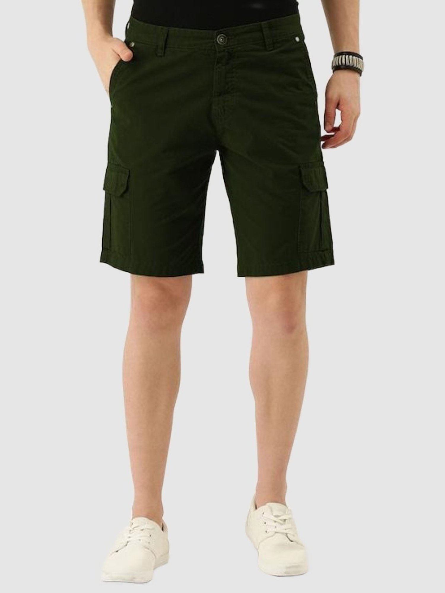 IVOC Dark Green Slim Fit Cotton Cargo Shorts
