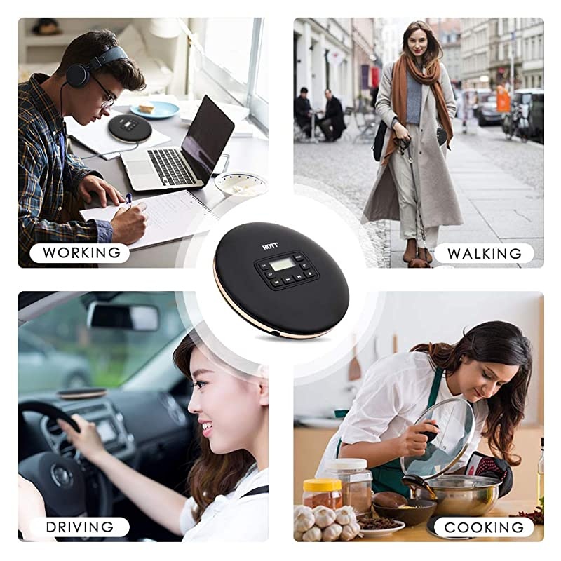 CD611 Portable CD Player Personal Compact CD Player with LCD Display AntiSkipAntiShock Walkman Small Music CD Player with Headphones USB Cable for Car Home Travel Black