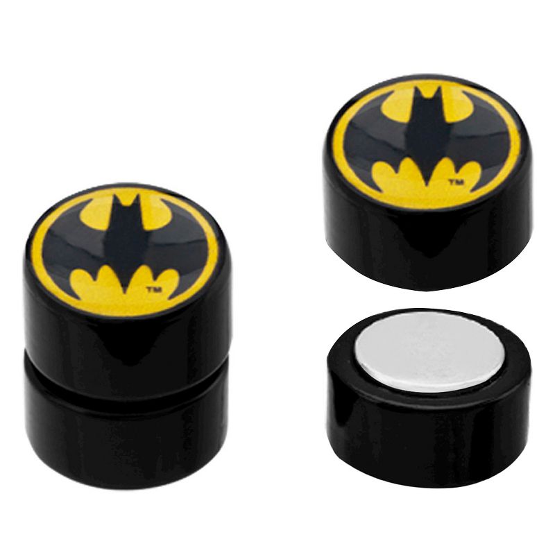 Women's DC Comics Batman Logo Acrylic and Stainless Steel Magnetic Earrings - Black