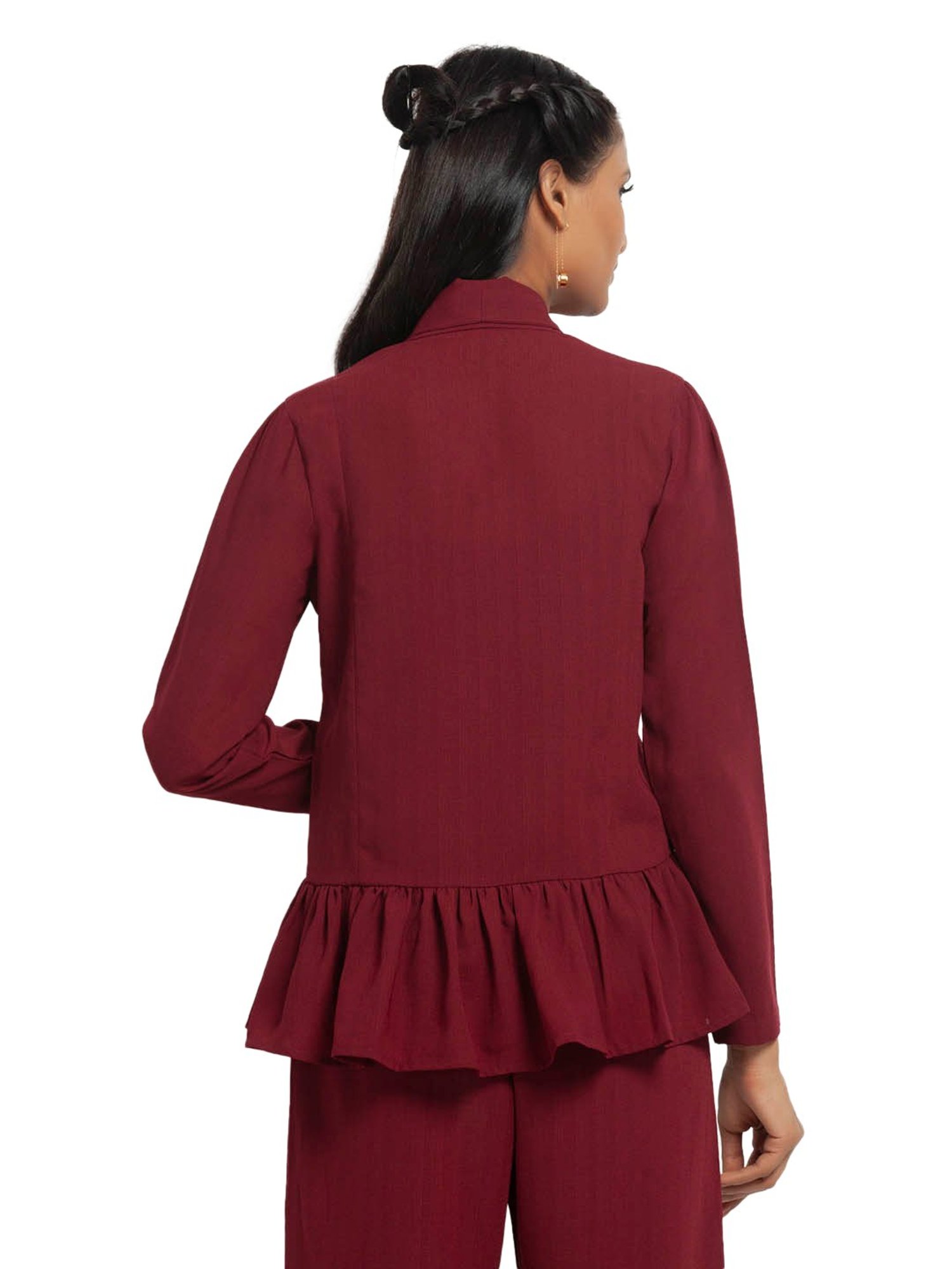 Office & You Maroon Full Sleeves Jacket With Gathers