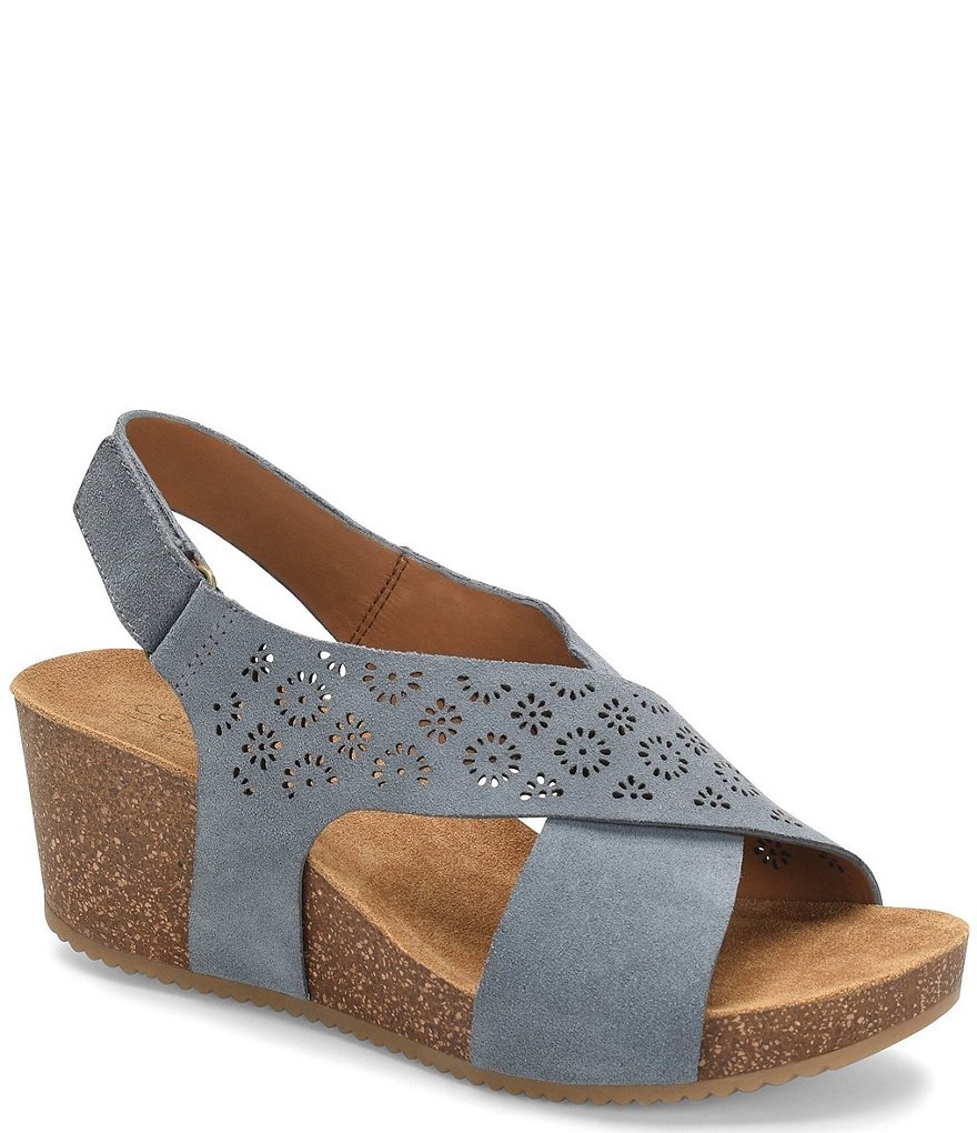 Comfortiva Ellasyn Perforated Suede Slingback Wedge Sandals