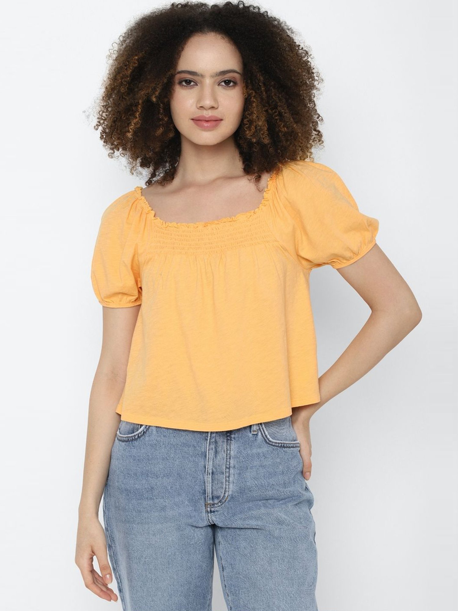 American Eagle Outfitters Orange Cotton Square Neck Top