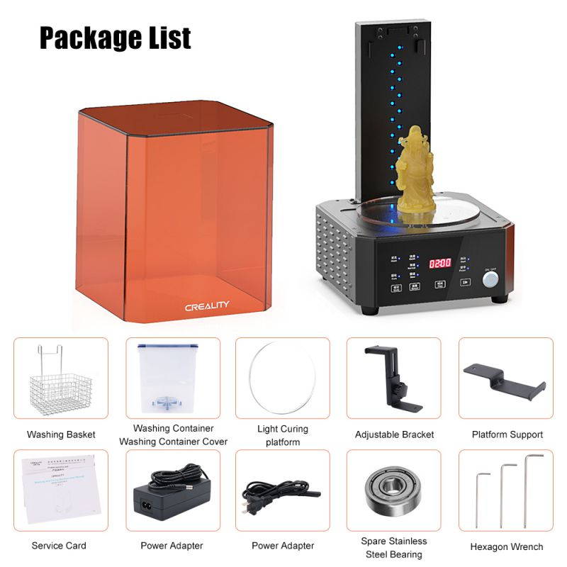 Creality Official All-in-one UV Curing and Washing Machine for SLA/DLP/LCD 3D Printed Resin Models, Three Gears Adjustable Speed, with Magnetic 360&deg;Rotatable Platform and Large Size Washing Container