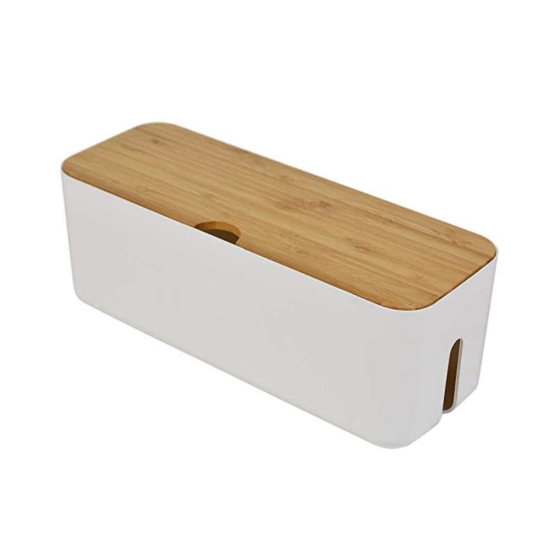 Cable Management Box Small White Cable Organizer Box for Extension Cord Power Stripe Surge Protector Wire Management Concealer Organizer Cover Hider for Desktop Home Office Kitchen White