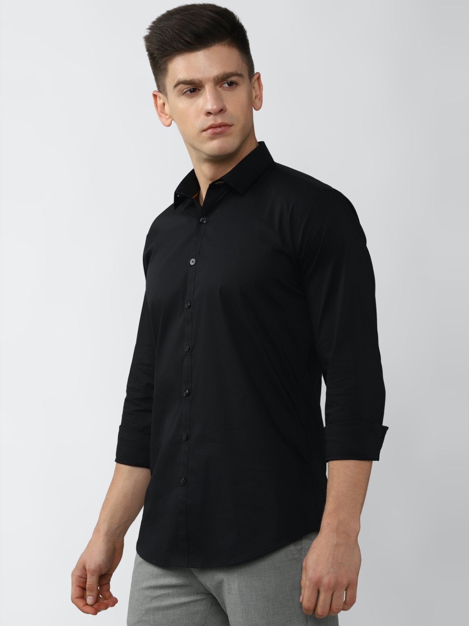 V Dot Black Skinny Fit Shirt