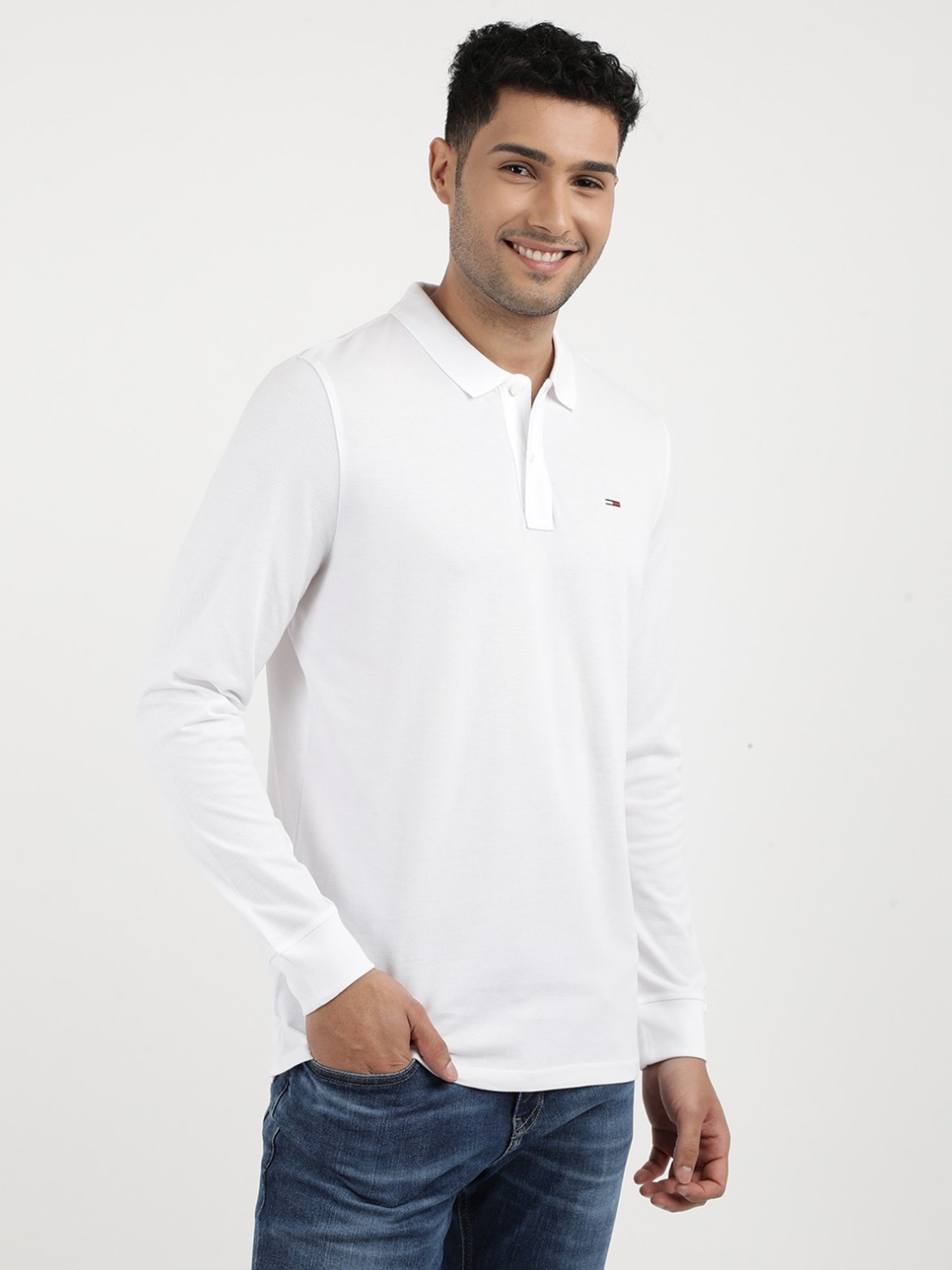 Tommy Hilfiger White Cotton Slim Fit Polo T-Shirt