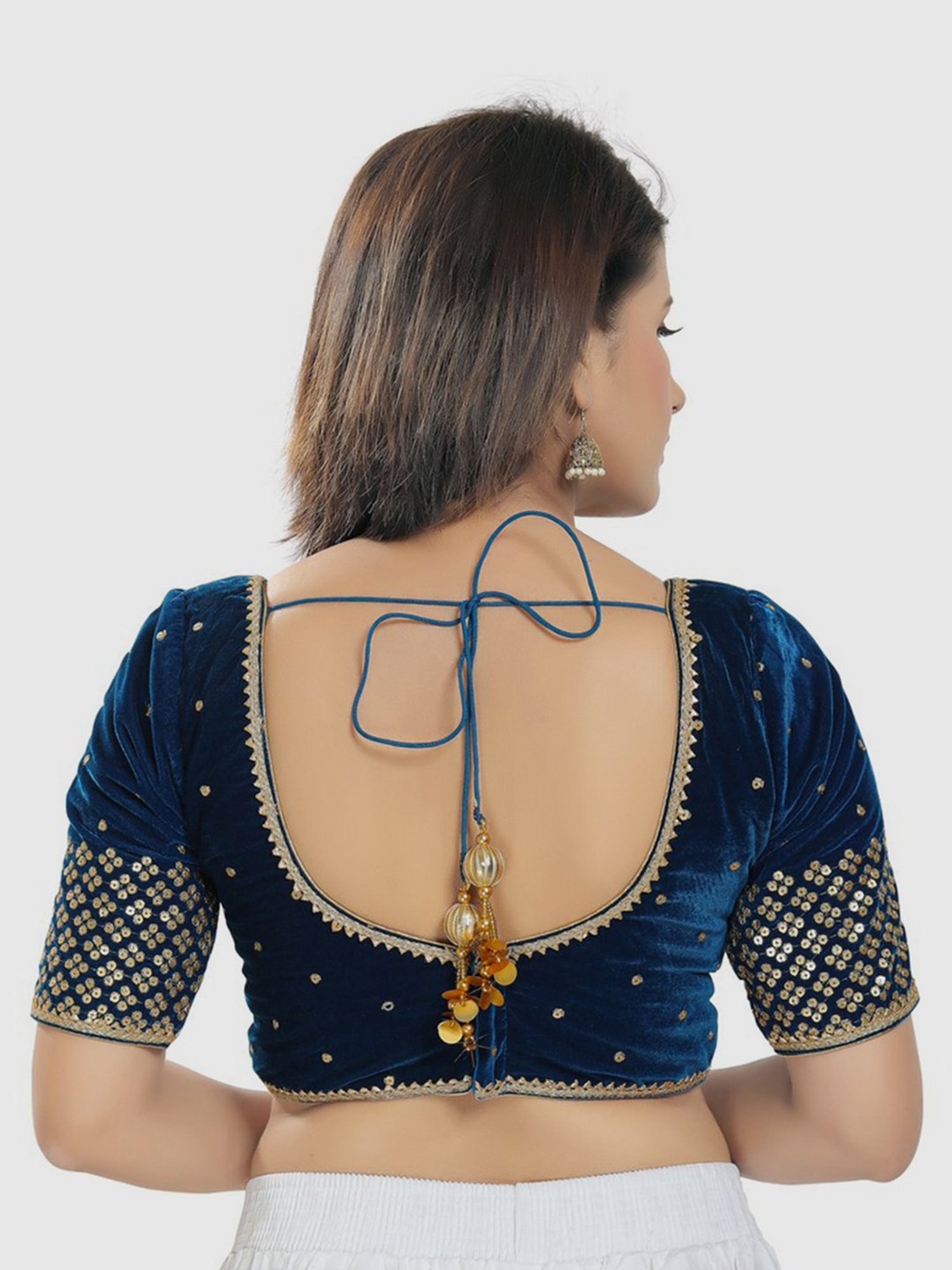 Salwar Studio Peacock Blue  Embroidered Readymade Blouse