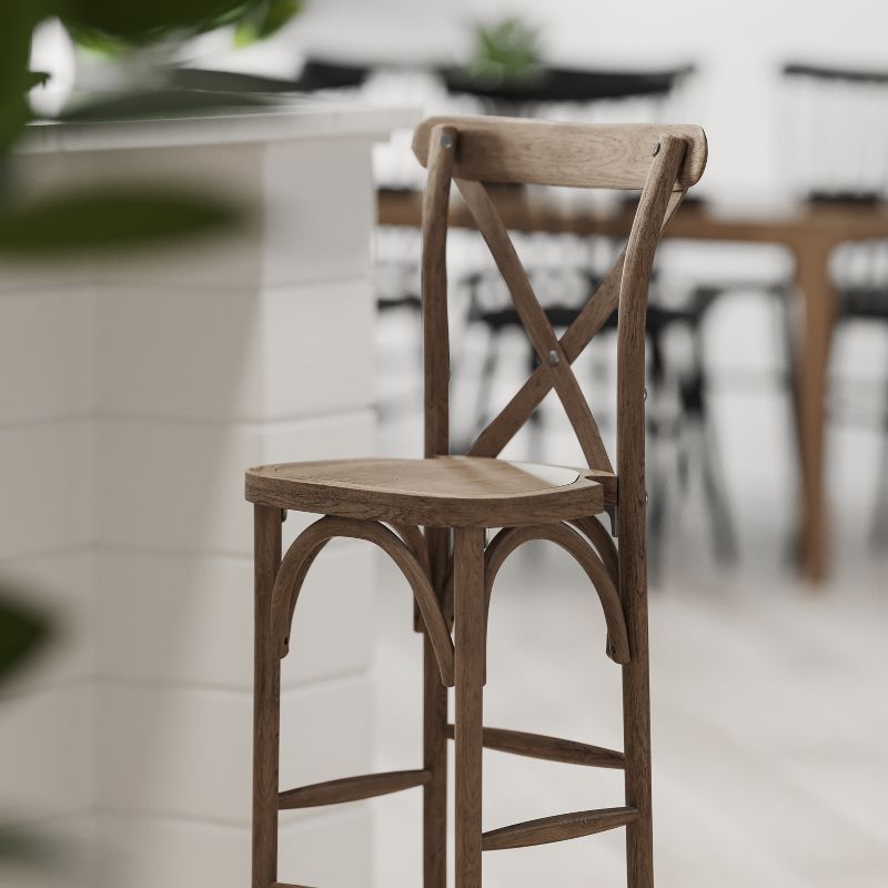 Merrick Lane 30 Inch Bistro Style Bar Height Wooden Cross Back Dining Stool in Dark Antique