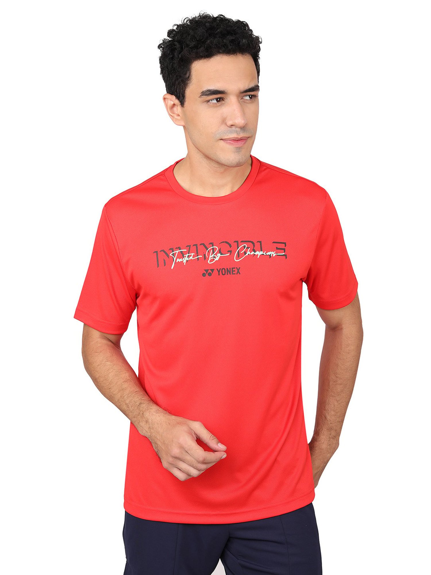 Yonex Red Regular Fit Graphic Print Badminton T-Shirt
