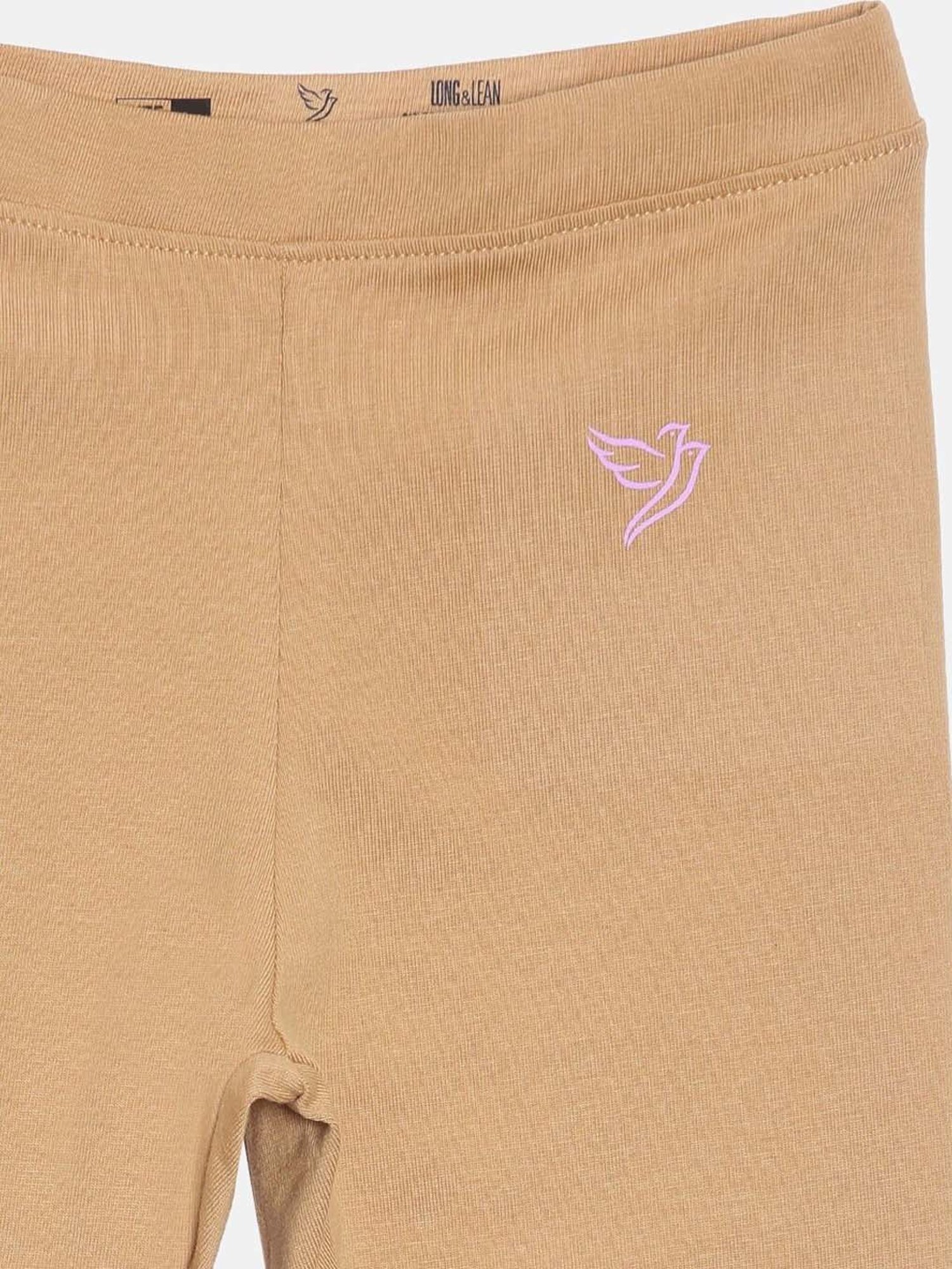 TWIN BIRDS Kids Beige & Orange Cotton Regular Fit Leggings (Pack of 2)