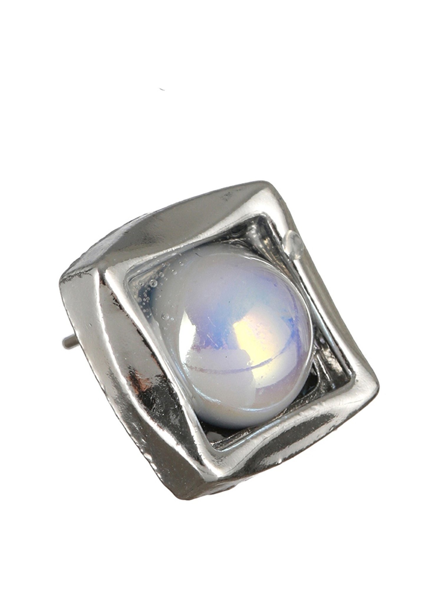 Prita by Priyaasi White Pearl Blocked Square Silver-Plated Stud Earrings