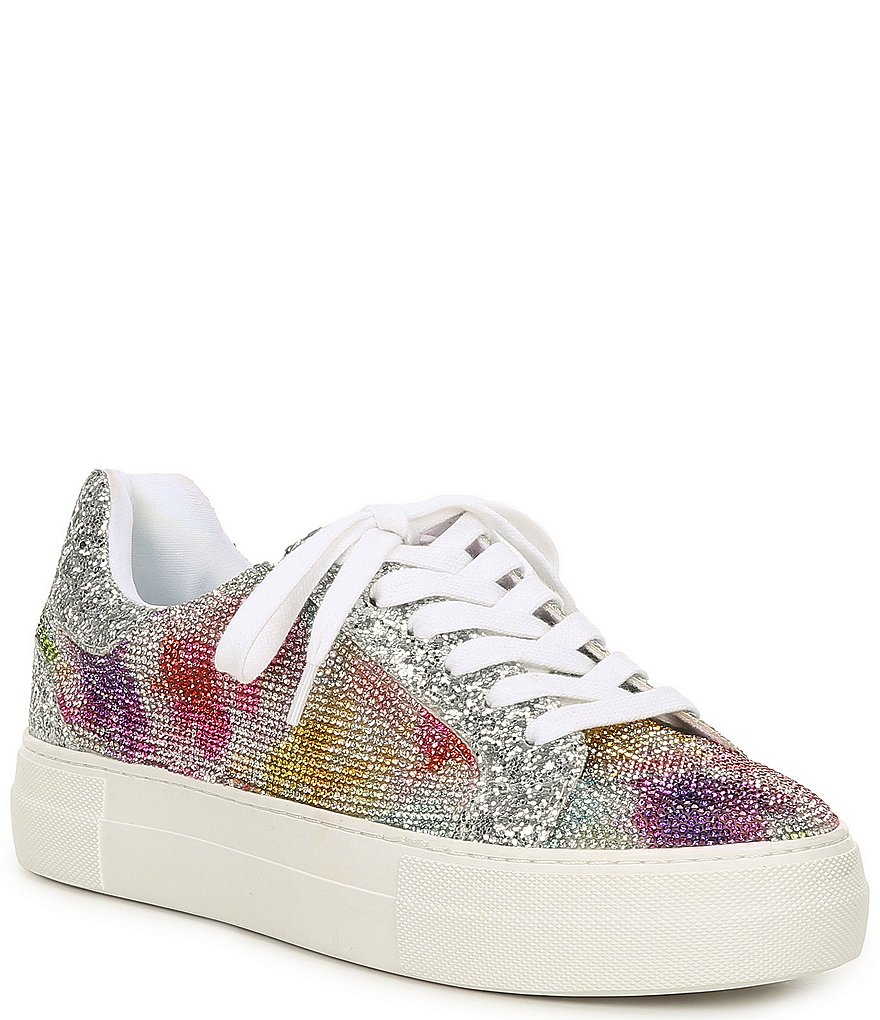 Betsey Johnson Lindsay Glitter Rhinestone Embellished Lace-Up Sneakers