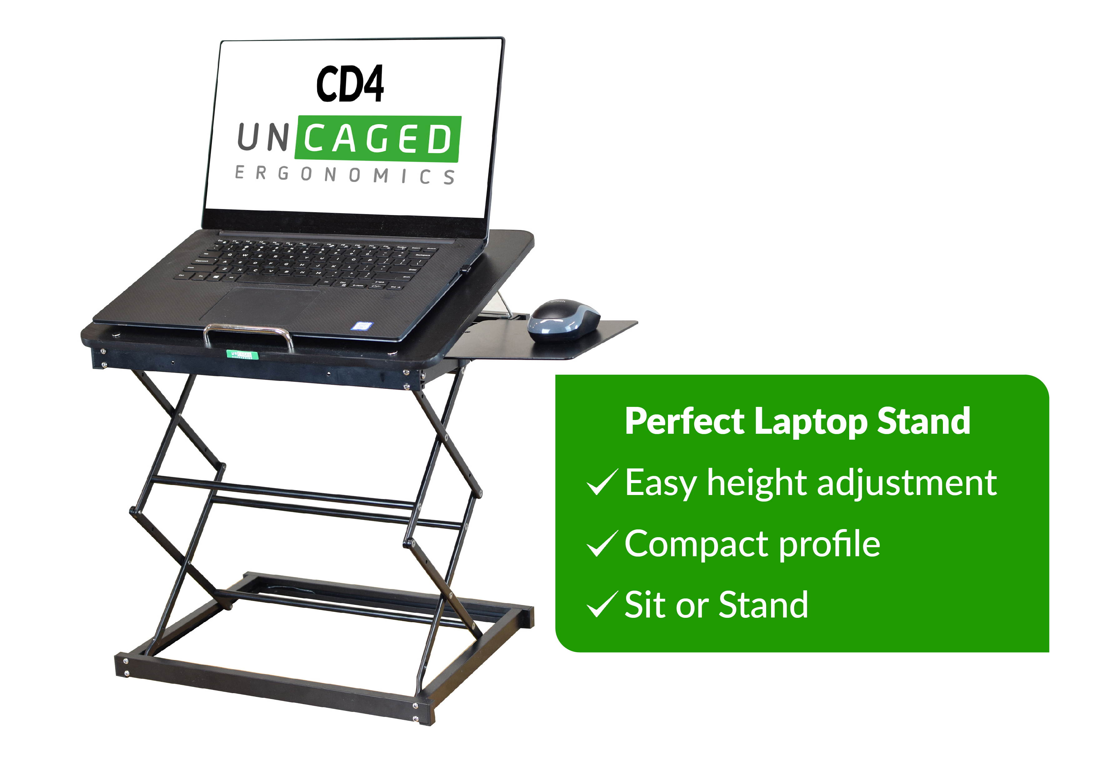 CD4 Laptop Standing Desk Converter ergonomic adjustable height tilt laptop desk stand sit stand up desktop riser topper for laptops small compact portable folding lightweight with mouse pad small
