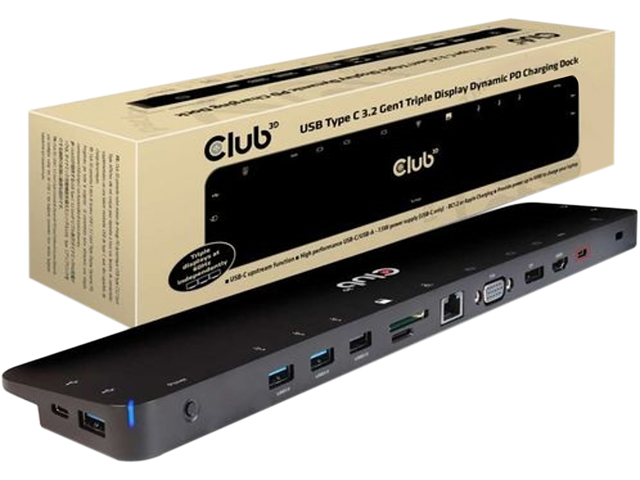 Club3D Black CSV-1564 USB Type-C 3.2 Gen1 Triple Display Dynamic PD Charging Dock