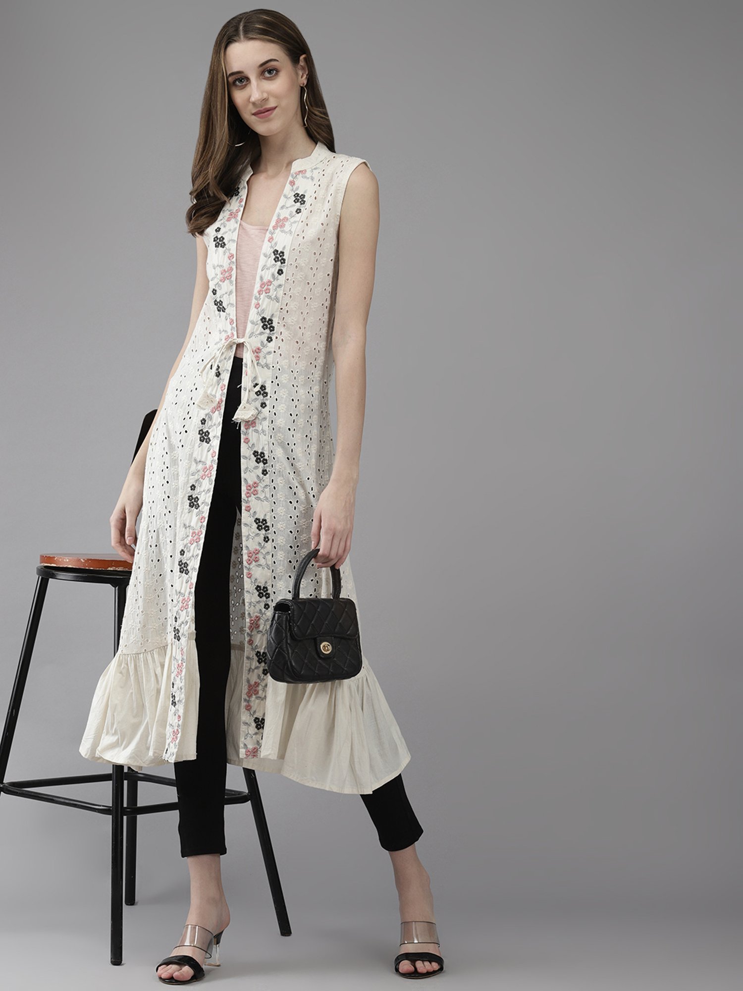 Aarika White Cotton Embroidered Shrug