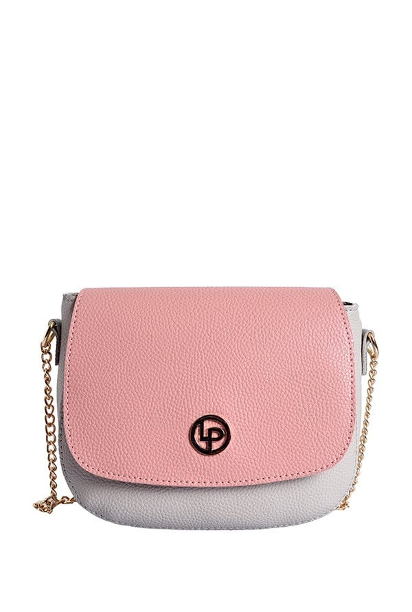 Lino Perros Pink & Light Grey Solid Flap Sling Bag