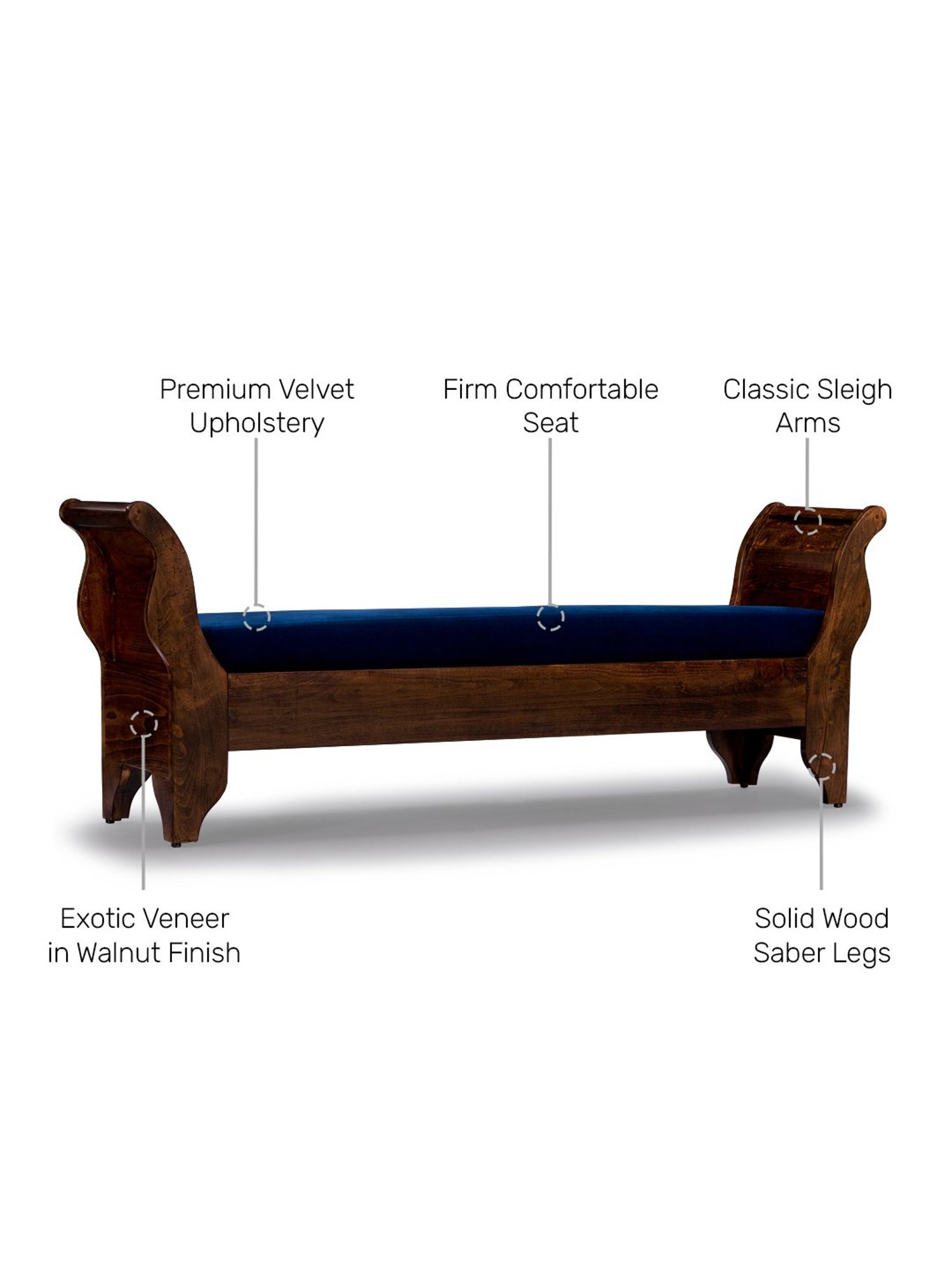 Durian Reagan Walnut Brown & Navy Blue Solid Wood Veneer Bench