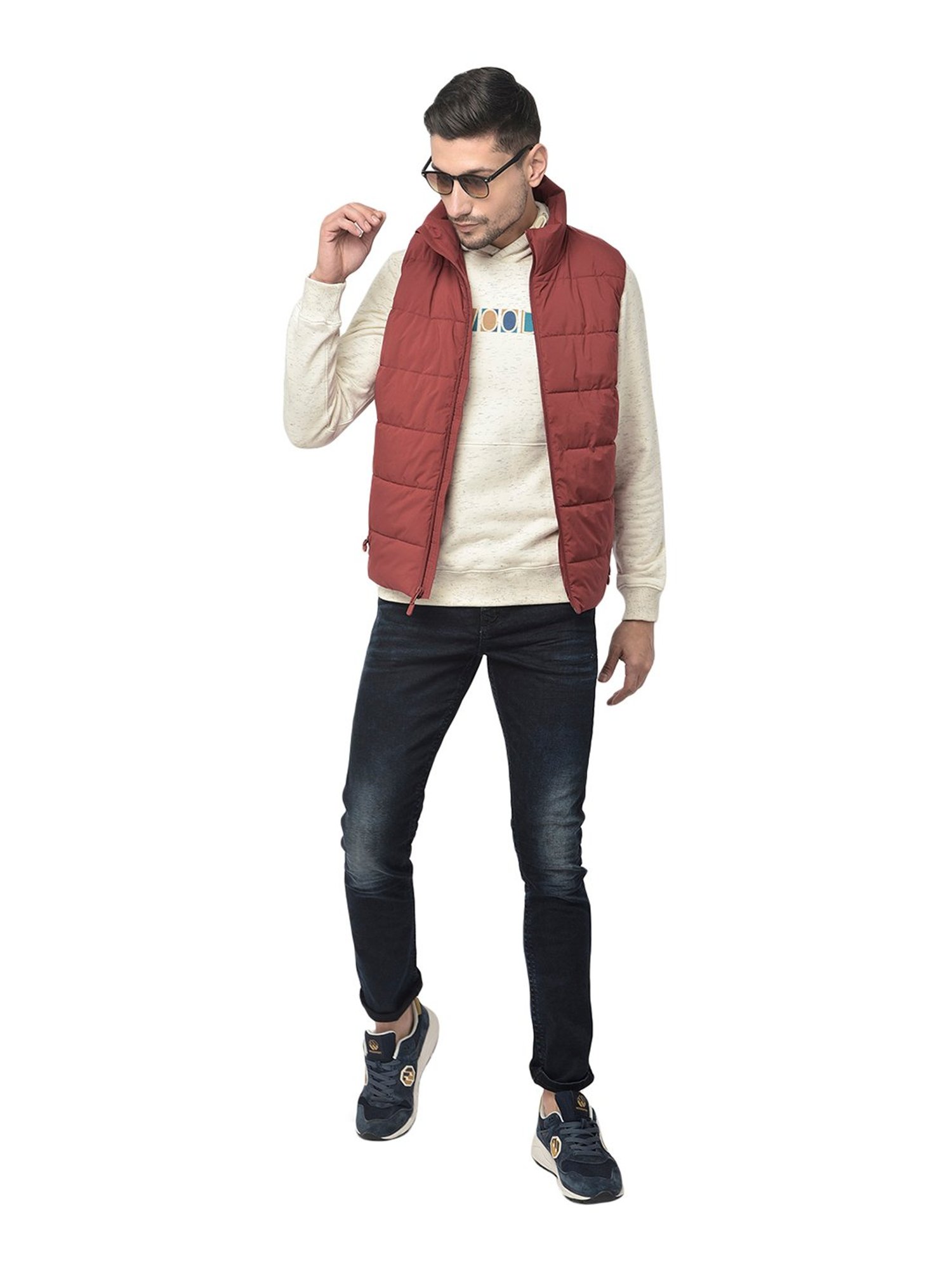 Woods Maroon High Neck Polyester Jacket