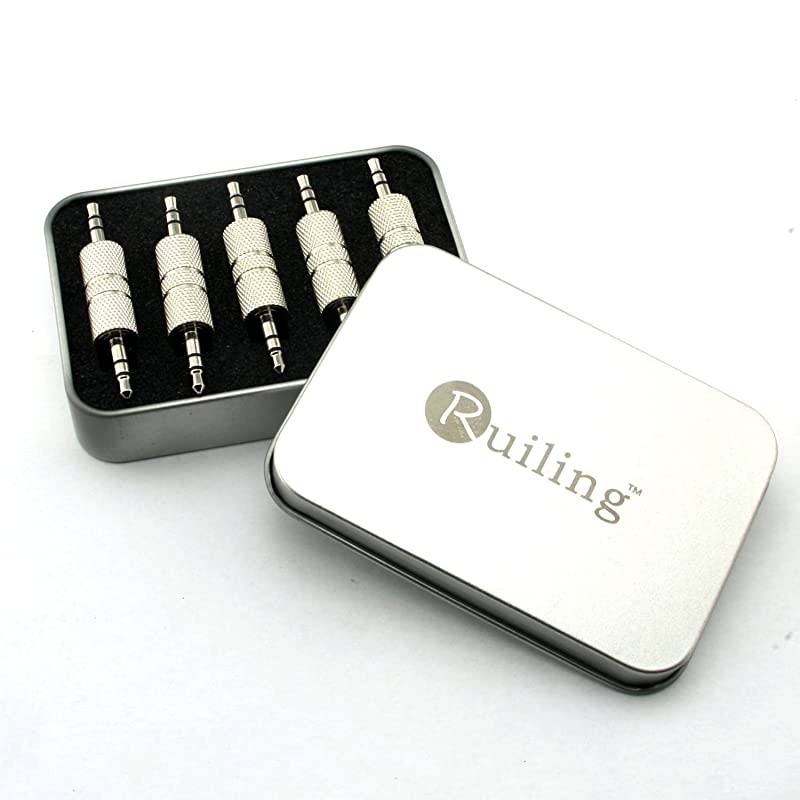 5PCS 35mm Jack to 35mm Audio Male Adapter ConnectorsSilver