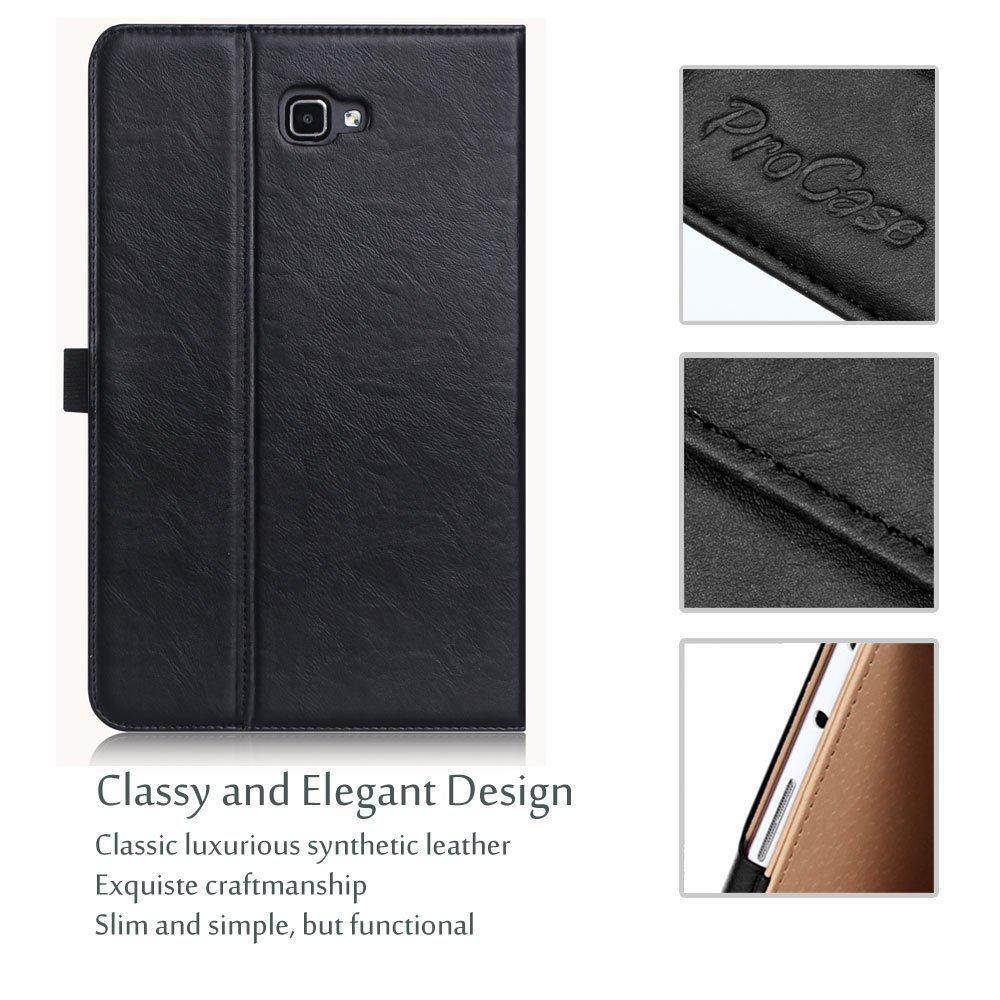 procase samsung galaxy tab a 10.1 case  stand folio case cover for galaxy tab a 10.1" tablet smt580 t585 t587 no s pen version, with multiple viewing angles, document card pocket  black