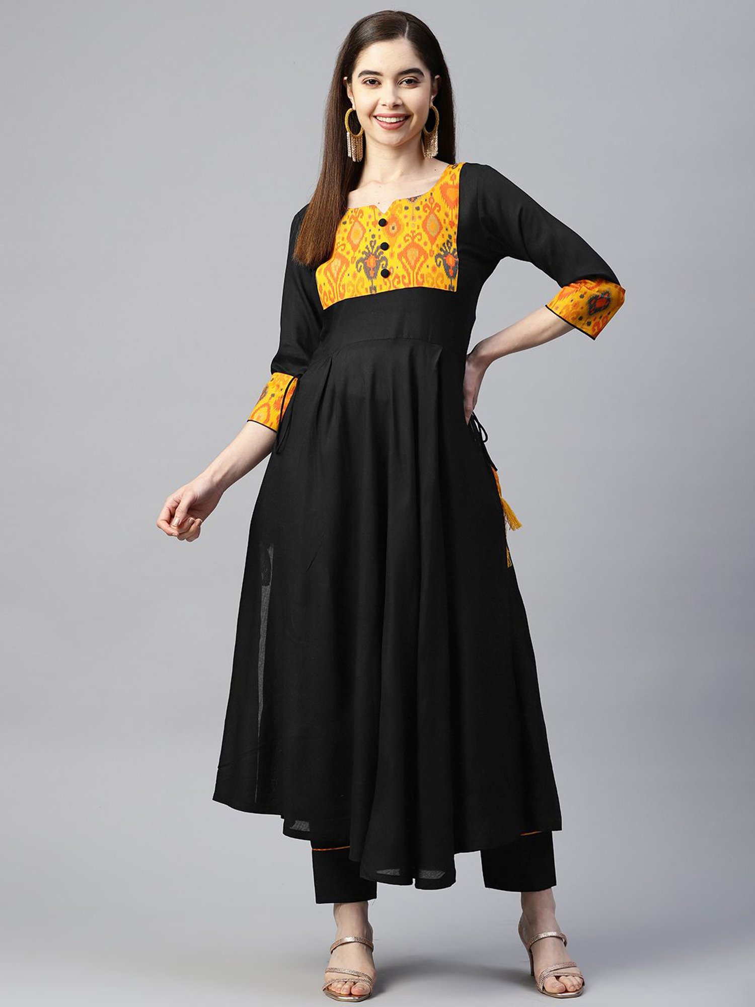 SHADES Black Cotton Printed Kurta Pant Set