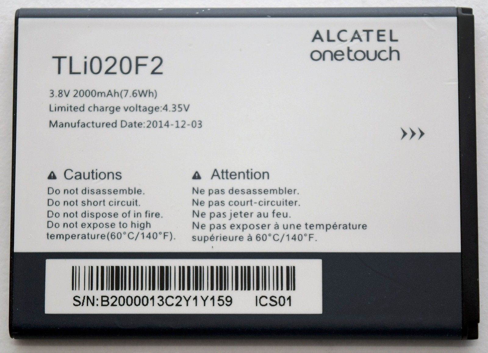 NEW OEM Alcatel TLi020F2 one touch Fierce 2 Cell Phone Replacement Battery 7040N