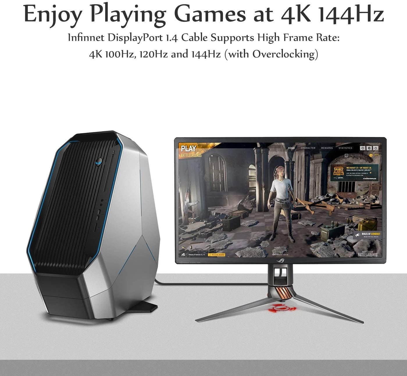 Infinnet DisplayPort 1.4 Cable 8K 60Hz 4K 144Hz 4K 120Hz 2K 280Hz 240Hz 1080p 360Hz DisplayPort to DisplayPort Cable DP 1.4 HBR3 Cord HDR VESA Certified 3 Meters (9.84 ft) Black