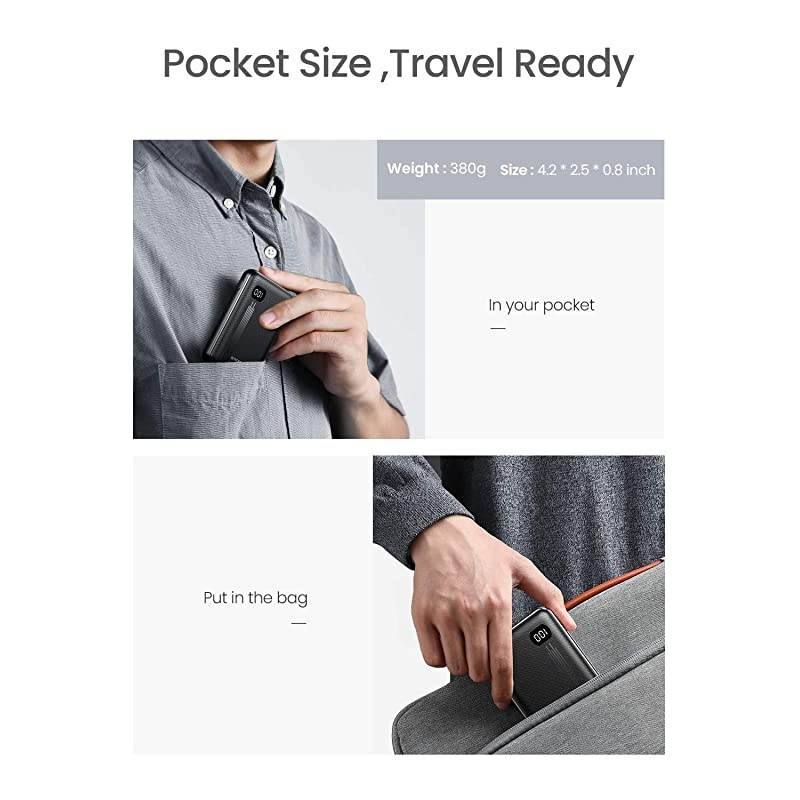 Portable Charger One of The Smallest 10000mAh 3A PD 30 Power Bank QC 30  18W Fast Charge Phone Battery Pack TriOutputLED Display Phone Charger Compatible iPhone 12 iPad Samsung Galaxy