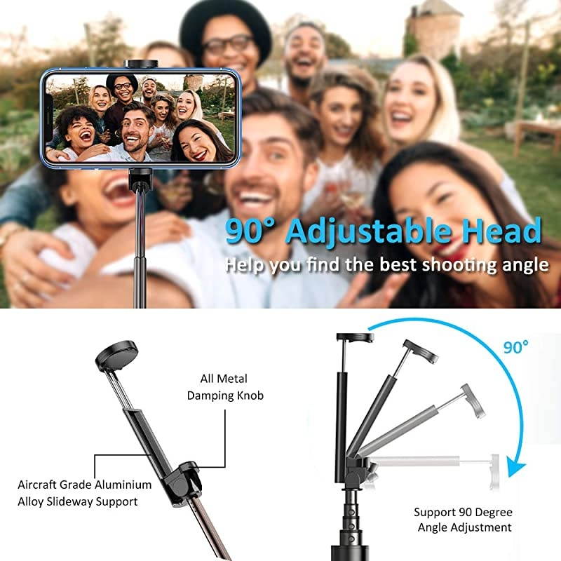 Selfie Stick Bluetooth, Lightweight Aluminum Phone Selfie Sticks, Extendable Monopod Compact Design, Compatible with iPhone 11 Pro Max/11 Pro/11, Galaxy S20 More