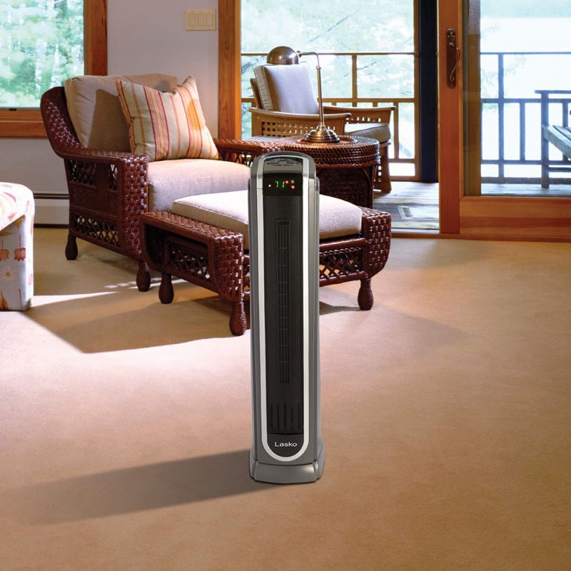 Lasko 5572 Portable Electric 1500 Watt Room Oscillating Ceramic Tower Space Heater with Logic Center Remote, Adjustable Thermostat, and Timer
