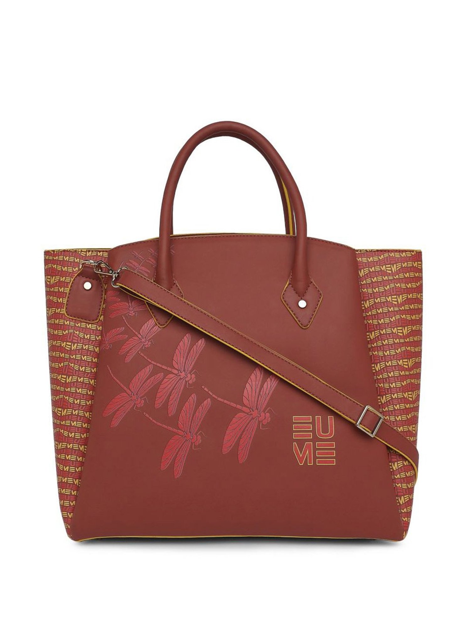 Eume Dragonfly Hot Sauce Red Leather Printed Handbag