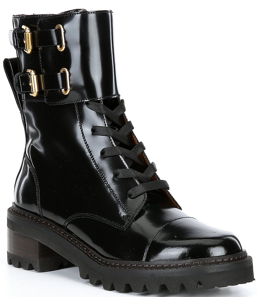 See by Chloe Mallory Military Leather Lug Sole Combat Booties